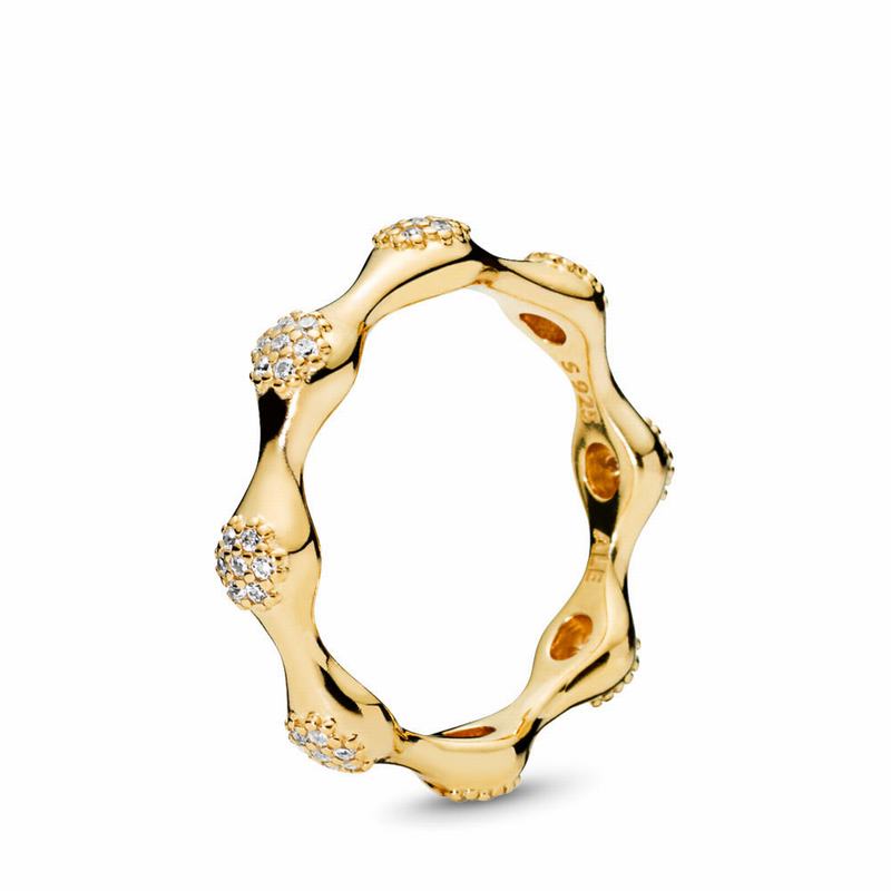 Pandora Shine™ Modern Lovepods™ Stackable Ring Ireland - 18ct Gold Plated/Cubic Zirconia - 863701TPD